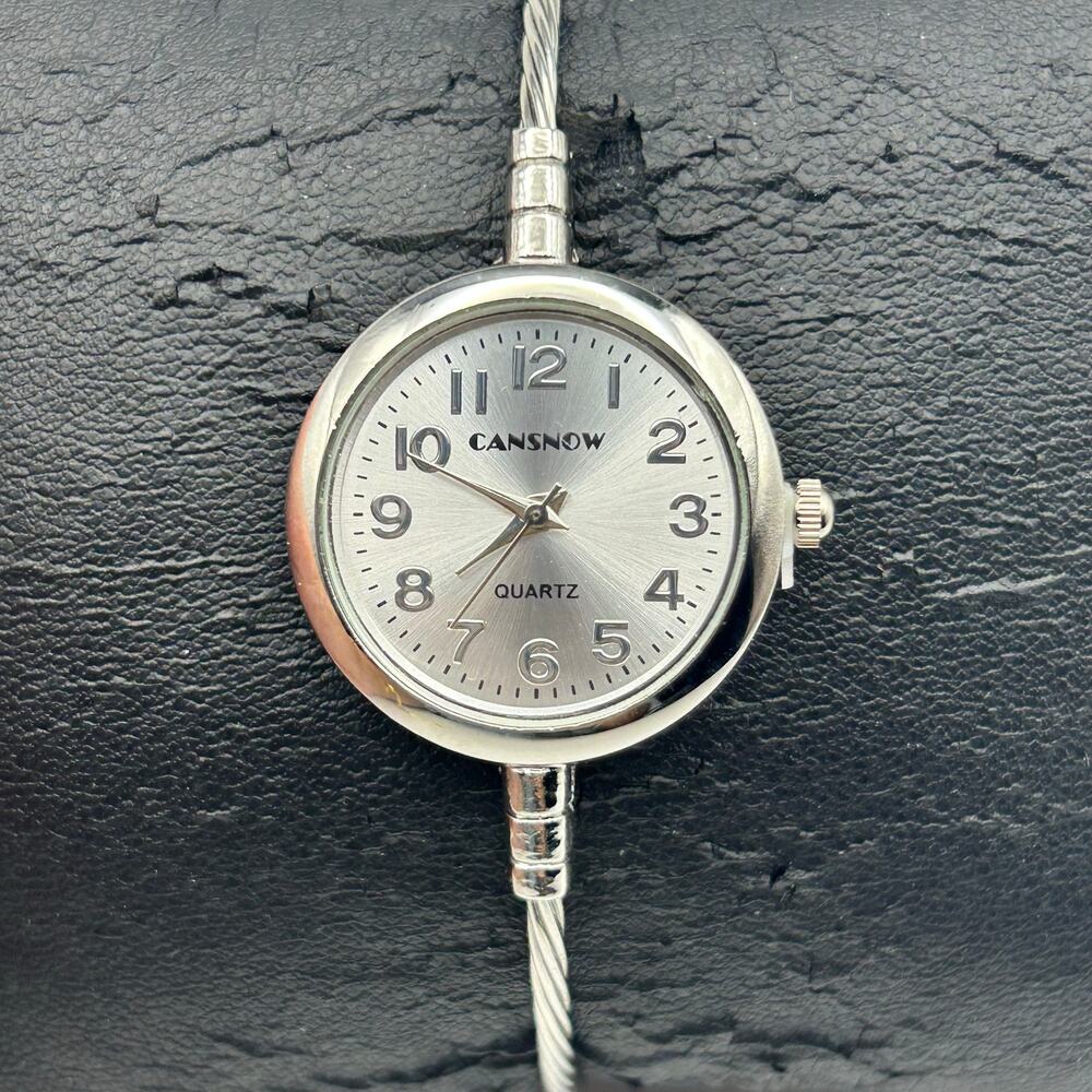 Cansnow Silver-tone Thin-twisted Cable Bracelet Watch Working New Battery